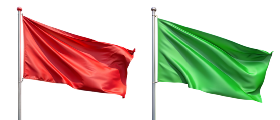 red flag and green flag on the white background