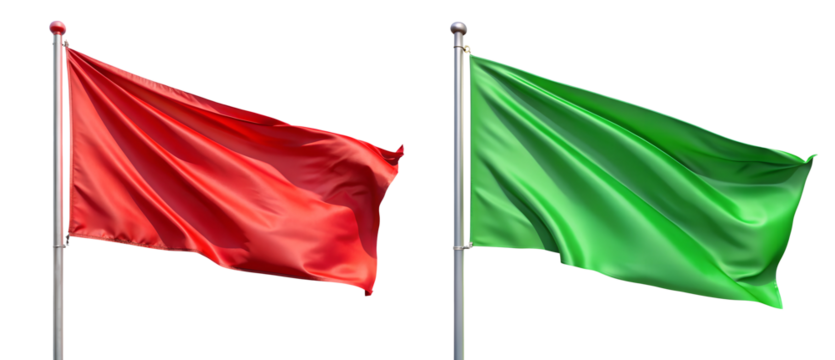 red flag and green flag on the white background