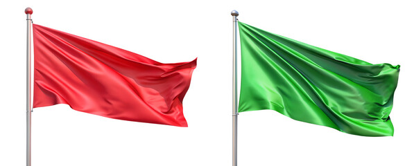 red flag and green flag on the white background