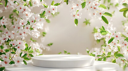 White Platform Surrounded by Spring Blossoms