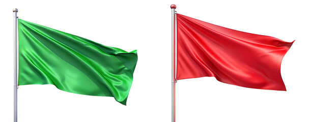red flag and green flag on the white background