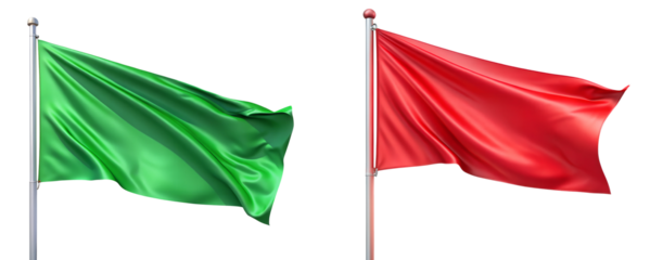 red flag and green flag on the white background