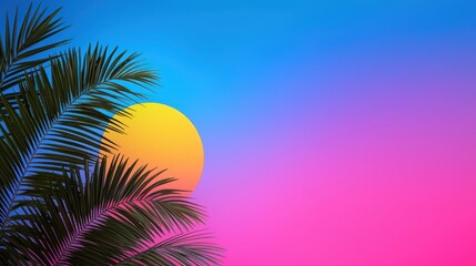 Vibrant Pixel Art Tropical Sunset with Palm Trees