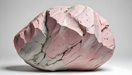 Una roca grande, de forma irregular con una superficie de textura rugosa. La roca tiene un color gris claro con vetas y manchas más oscuras