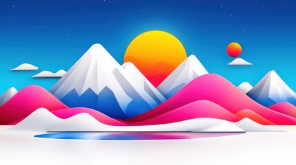 Vibrant Sunset Over Snowy Mountains Digital Art