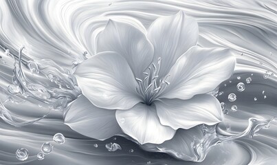 Monochrome flower in swirling water, abstract background, for spa or serenity design