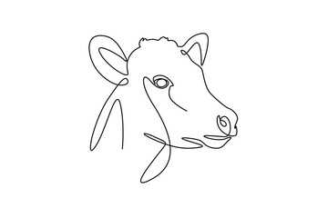 Poster encadré One continuous single-line drawing of cow face. Pet animal silhouette in simple, minimal, linear style. 