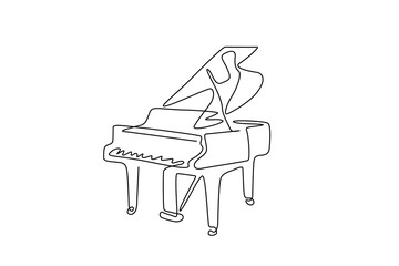 Continuous single-line drawing of piano music elements clipart. © Jayd