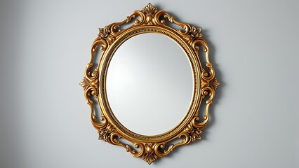 elegant antique gold framed mirror, ornate, grey wall