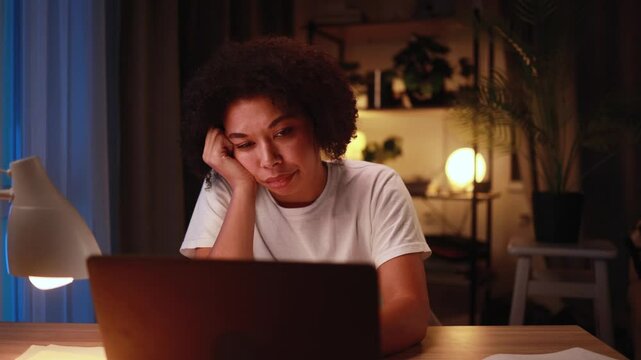 Boring tired young student or freelancer  falling asleep during study or work at home workplace at late night Stressed female exhausted from remote distance work or education and hard program indoors