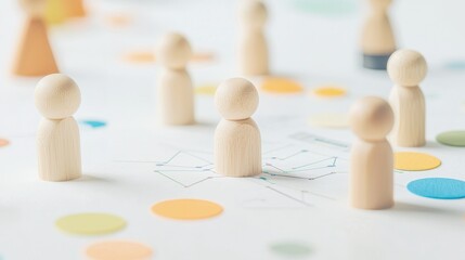 Wooden Figurines Representing People in a Creative Design and Analytical Business Concept Scene