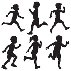 Different styler running kid child silhouettes set large pack of vector silhouette design 