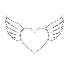 Abstract Continuous Line Drawing: Winged Heart – Black and White Love Art heart with wings