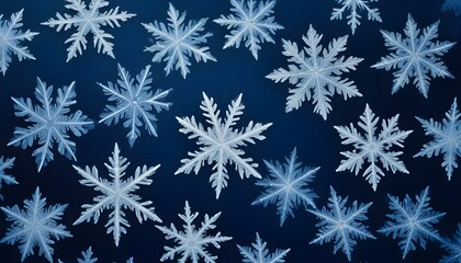 Una disposici&oacute;n caprichosa de cristales de hielo y copos de nieve sobre un fondo azul, que muestra un degradado del cer&uacute;leo claro al azul &iacute;ndigo intenso