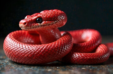 Obraz premium Red snake close up, blurred background, selective focus