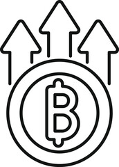 Cryptocurrency value increasing, bitcoin growing with upward arrows, blockchain technology investment growth