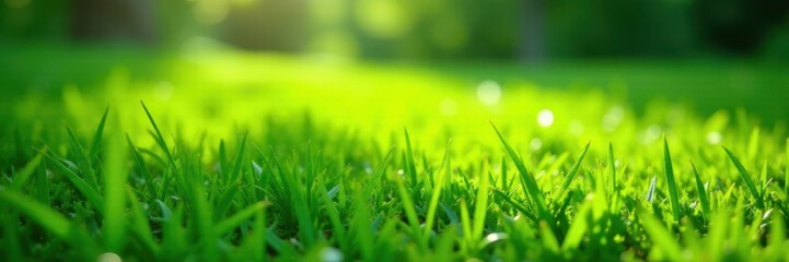 Fototapeta premium Lush green lawn, vibrant texture, sunlight dappled , background, environment