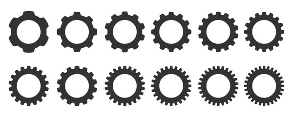 Set gears label and badges line black icon collections. Wheel cogwheel vector.