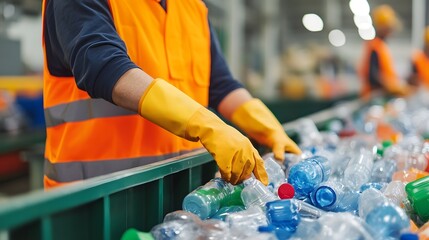 Eco-friendly Plastic Recycling Process at Industrial Facility with Workers in Safety Gear