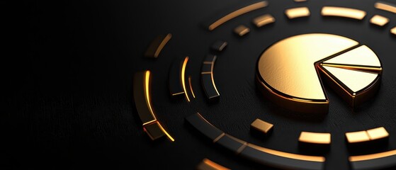A golden pie chart on a dark background, representing financial growth and success in a modern design.