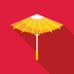 Yellow chinese umbrella casting a long shadow on a red background, representing chinese culture and tradition