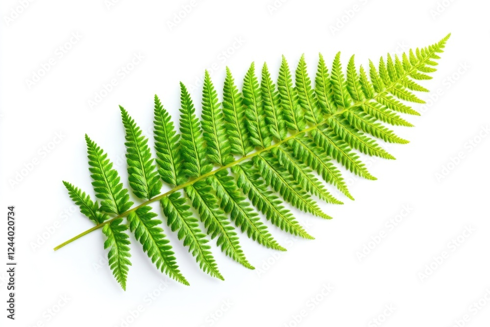 Poster A single green fern leaf rests on a clean white surface, ready for use in various designs and compositions