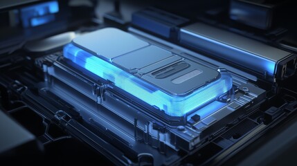 3D render graphene battery cooling system shows advanced thermal management. AI generated
