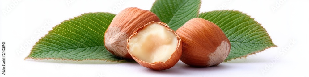 Poster two nuts surrounded by leaves in a natural setting