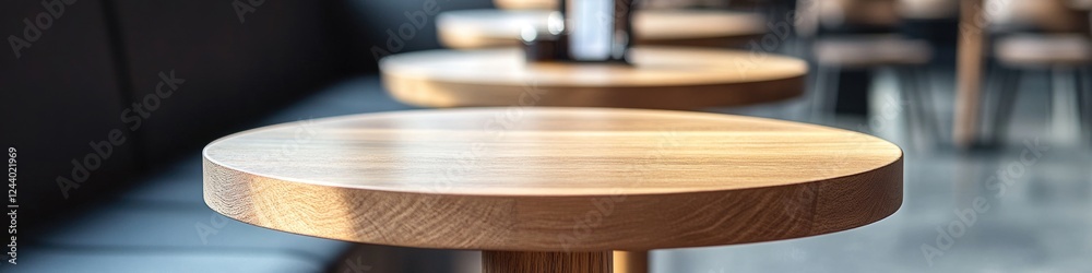 Poster a row of wooden stools sit next to each other, awaiting use
