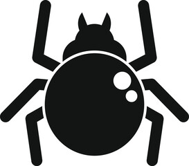 Creepy spider insect with big round body and long legs, simple black and white silhouette