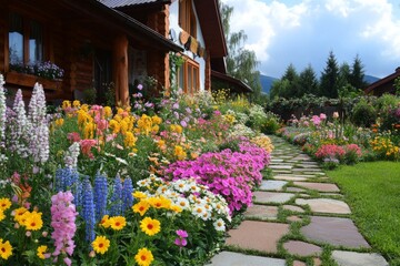 Obraz premium Vibrant multi-colored flowers blooming in a well-maintained garden during the summer season