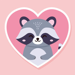 A raccoon in love. Cartoon characters. Vector illustration.