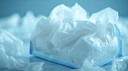 Fototapeta premium A single tissue wrapped in plastic lying on a bed, ready for use