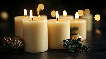 Illuminated Candles Festive Winter Holiday Scene
