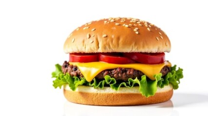 cheeseburger close up on white background
