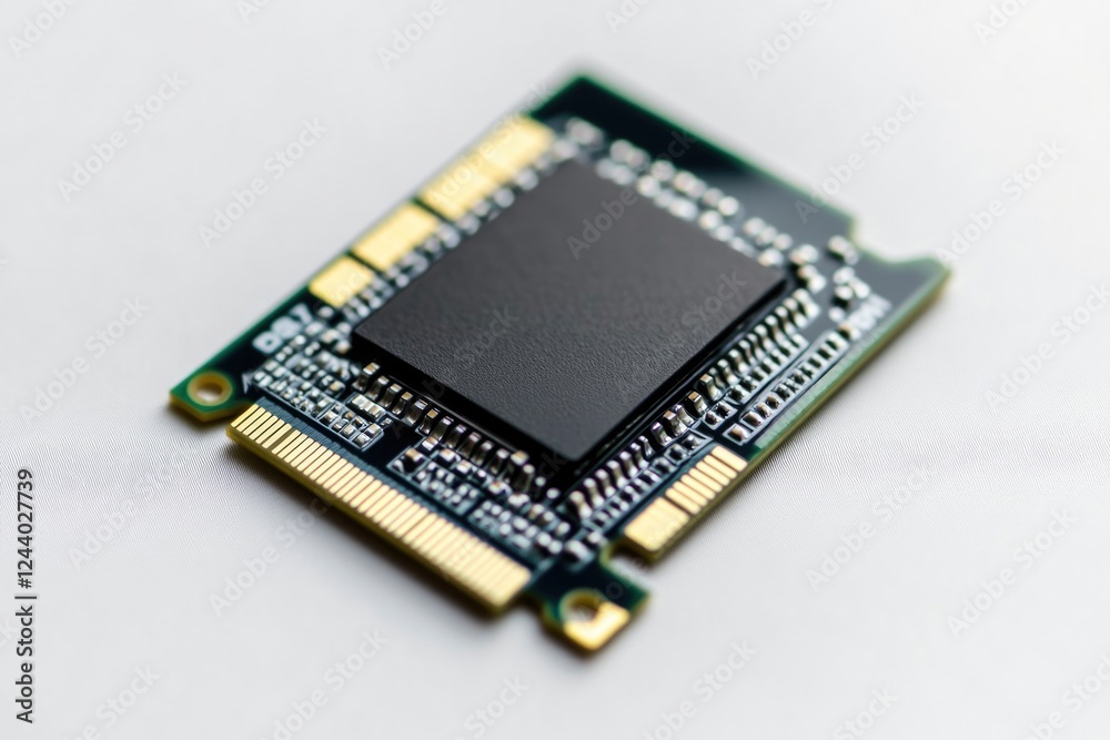 Poster a high-definition image of a computer chip on a white background, suitable for use in technical or e