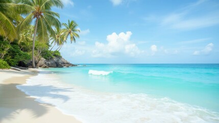 Serene Tropical Beach with Palm Trees and Crystal Clear Water