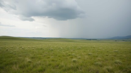Obraz premium Expansive Prairie Landscape Under Dark Stormy Clouds