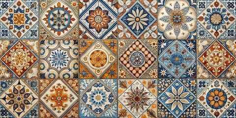 Ornate patterned tile mosaic with intricate floral designs and geometric shapes