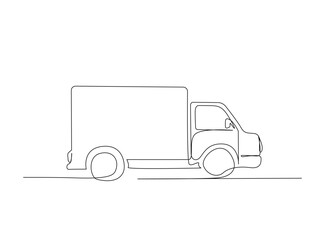 Continuous one line drawing of cargo truck transport. Delivery truck in single line draw illustration. Editable stroke.