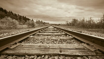 흐린 날씨의 오래된 철길