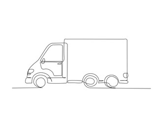 Continuous one line drawing of cargo truck transport. Delivery truck in single line draw illustration. Editable stroke.