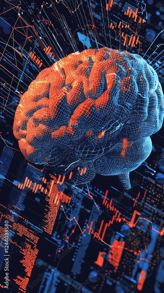 Poster exploring neural networks brain visualization digital environment infographic concept technology abs