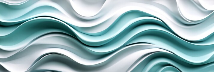 Obraz premium Abstract Minimalist Wave Pattern In Pastel Aqua Gradient, Monochromatic 3D Texture Background