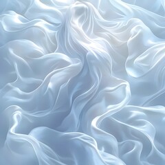 Obraz premium A mesmerizing close-up of flowing, translucent fabric that cascades softly in shades of white and pale blue, creating an ethereal and tranquil atmosphere.