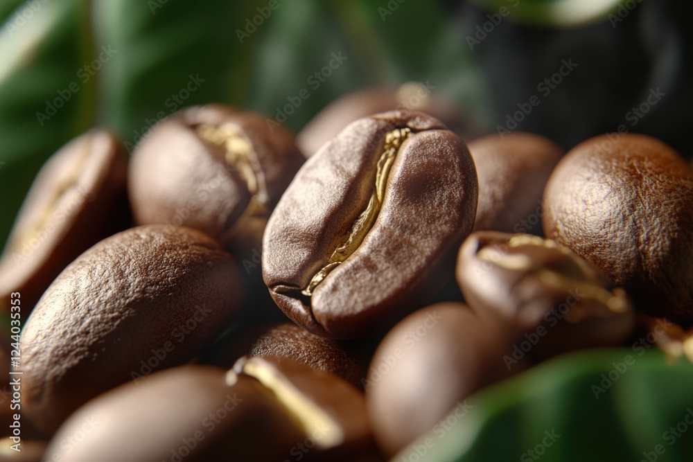 Aufkleber a stack of freshly roasted coffee beans arranged neatly on a table, perfect for brewing or serving