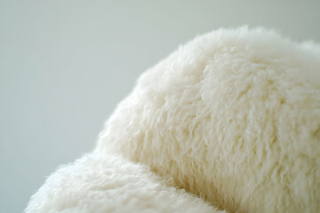 Fluffy white textile closeup, soft texture, indoors, neutral background, home decor
