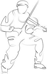 Fototapeta premium One continuous line art drawing flat illustration playing, person, violin, adult, adults only, music, one person only. Isolated image hand draw outline on white background