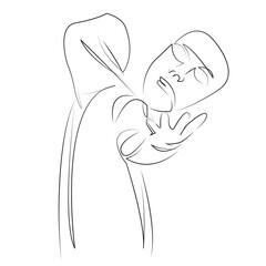One continuous line art drawing flat illustration man, mask, theater, strange, game, theater mask, hide. Isolated image hand draw outline on white background