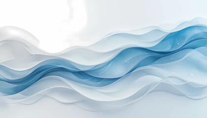 Soft blue and white wave background design, flowing translucent layers, calming art
